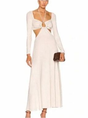 Rosetta Getty Light Gray Cutout Long-Sleeve Midi Dress